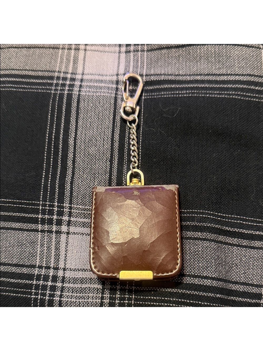 VTG Brown Leather Keychain with Gold Accents Pocket watch - Picture 2 of 8